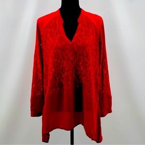 NY COLLECTION RED LACE BLOUSE